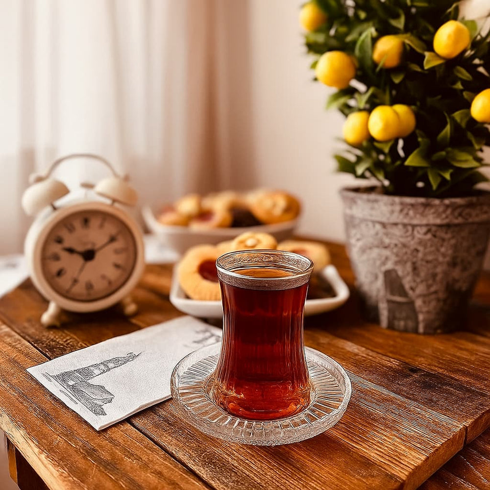 Set de té en vidrio transparente 2 piezas diseño líneas verticales