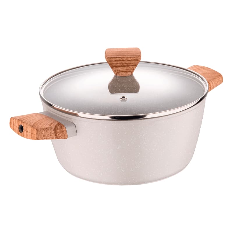 Olla 22 cm con tapa de vidrio y asas de madera