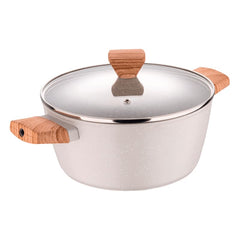 Olla 22 cm con tapa de vidrio y asas de madera