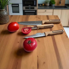 Juego de cuchillos multiusos de acero inoxidable mango madera ergonómico