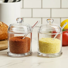 Set de condimenteros de vidrio con tapa y cuchara de 270ml
