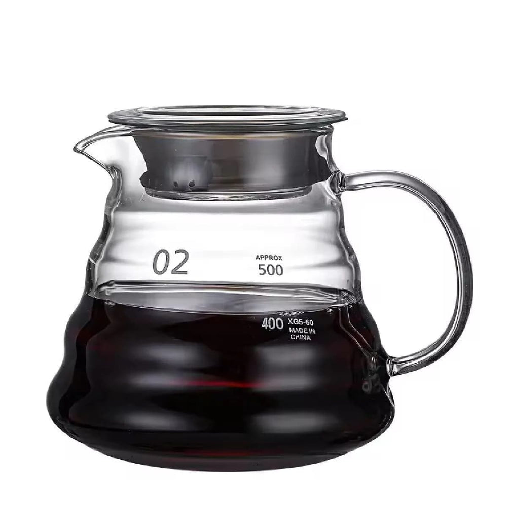 Servidor de café transparente con asa lateral
