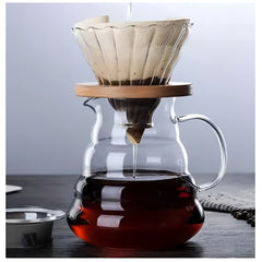 Jarra para café en vidrio transparente de 600 ml con asa lateral pico vertedor y marcas de medición