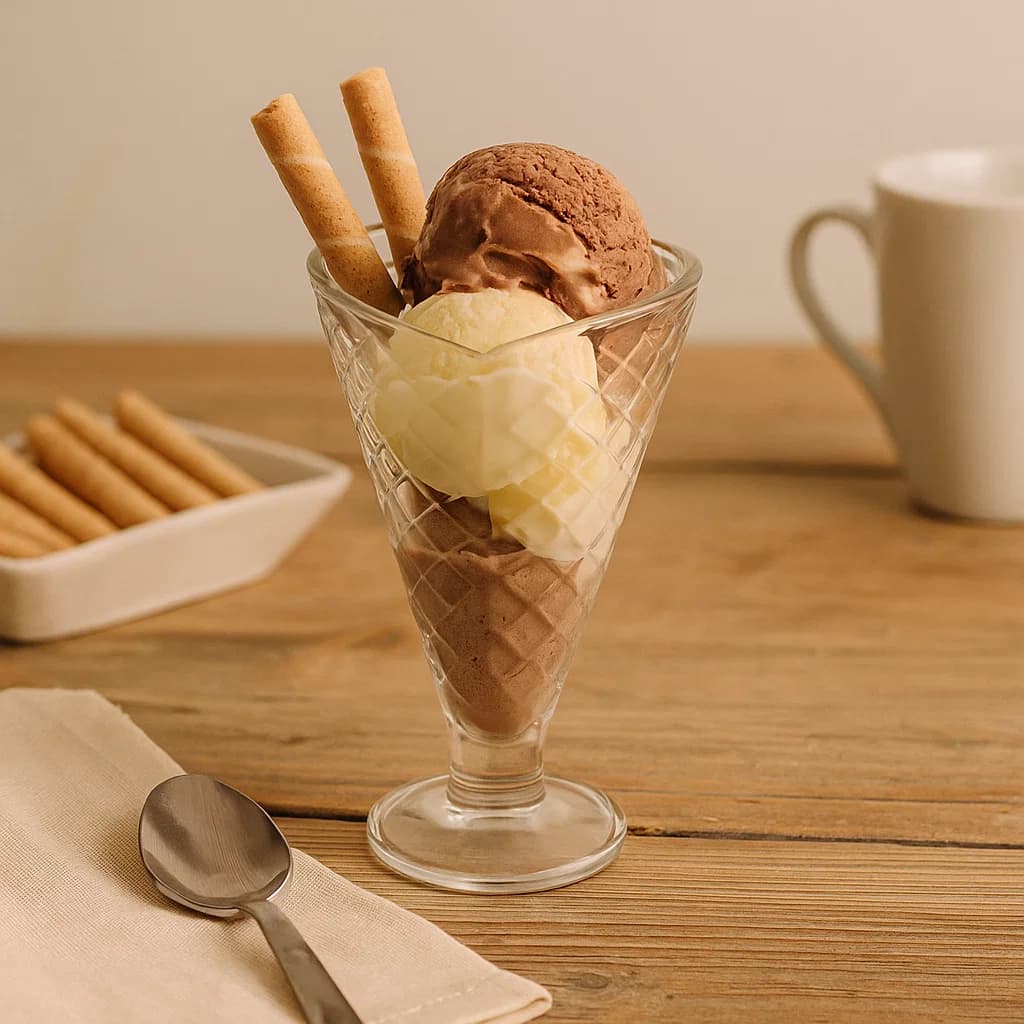 Copa para helado de vidrio 265 ml con diseño de cuadros