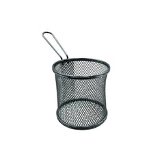 Recipiente metálico para fritos con diseño tipo canasta en colores negro y cobre