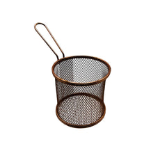 Recipiente metálico para fritos con diseño tipo canasta en colores negro y cobre