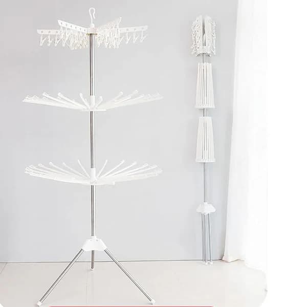 Vista frontal de tendedero vertical plegable para secar prendas