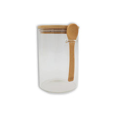 Recipiente de vidrio 1000 ml con tapa de bambú y cuchara