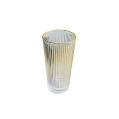 Vaso de vidrio transparente acanalado con borde dorado 335 ml
