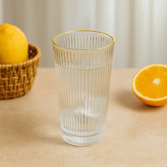 Vaso de vidrio transparente acanalado con borde dorado 335 ml