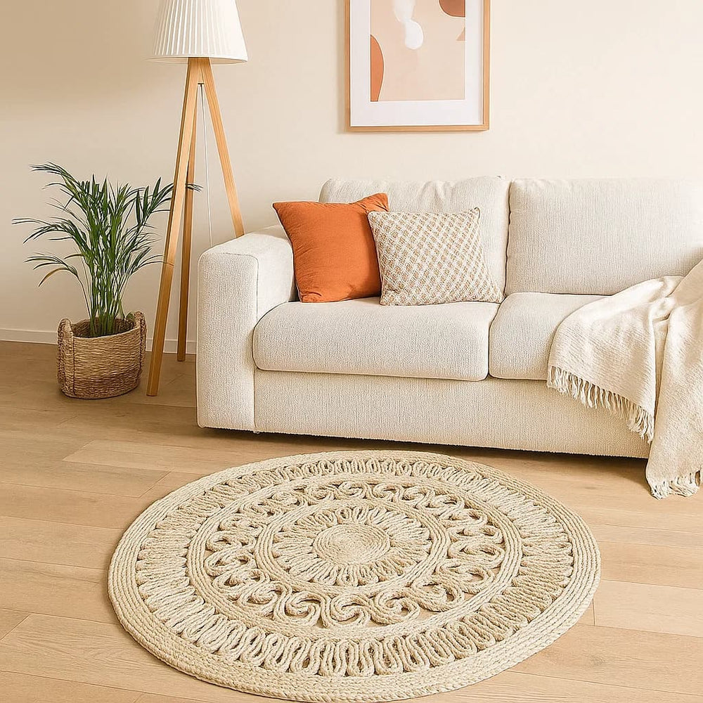 Tapete 90cm Diseño Zig Zag De Yute Beige