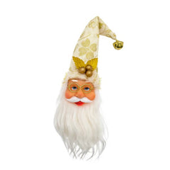Cara de Papá Noel con gorro dorado y barba blanca – adorno navideño