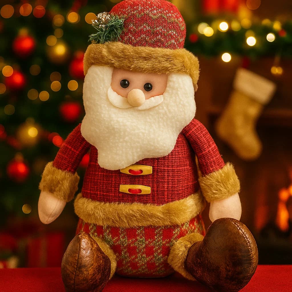 Figura decorativa de Papá Noel sentado de 30cm con gorro navideño con sonajero