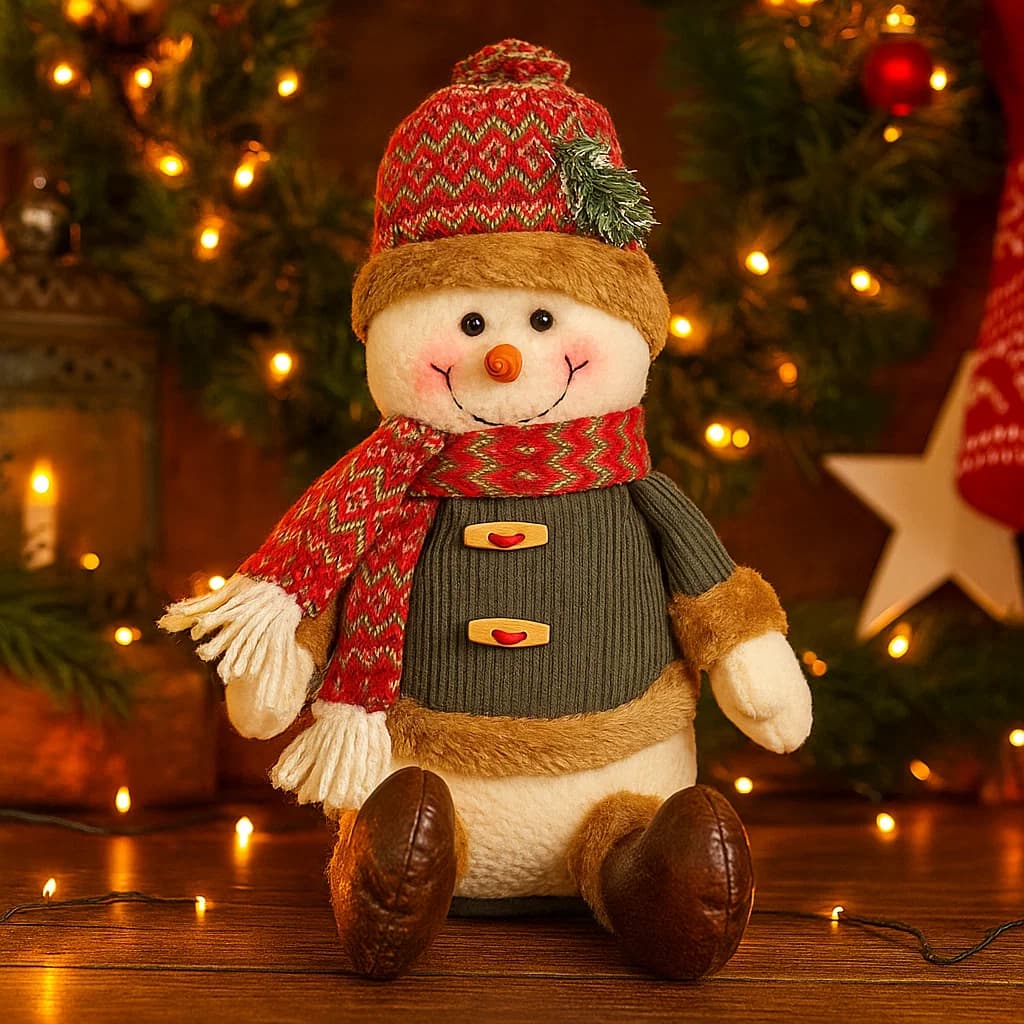 Muñeco de Nieve decorativo de 30cm con gorro navideño y bufanda