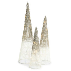 Set de 3 árboles navideños decorativos con efecto nieve y luces LED