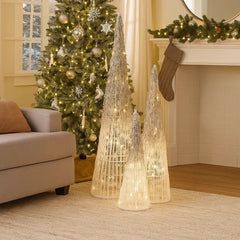 Set De 3 Árboles Navideños Decorativos Con Efecto Nieve y Luz LED