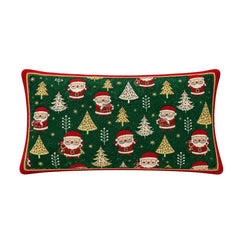 Cojín navideño rectangular con diseño de Papá Noel y árboles de Navidad