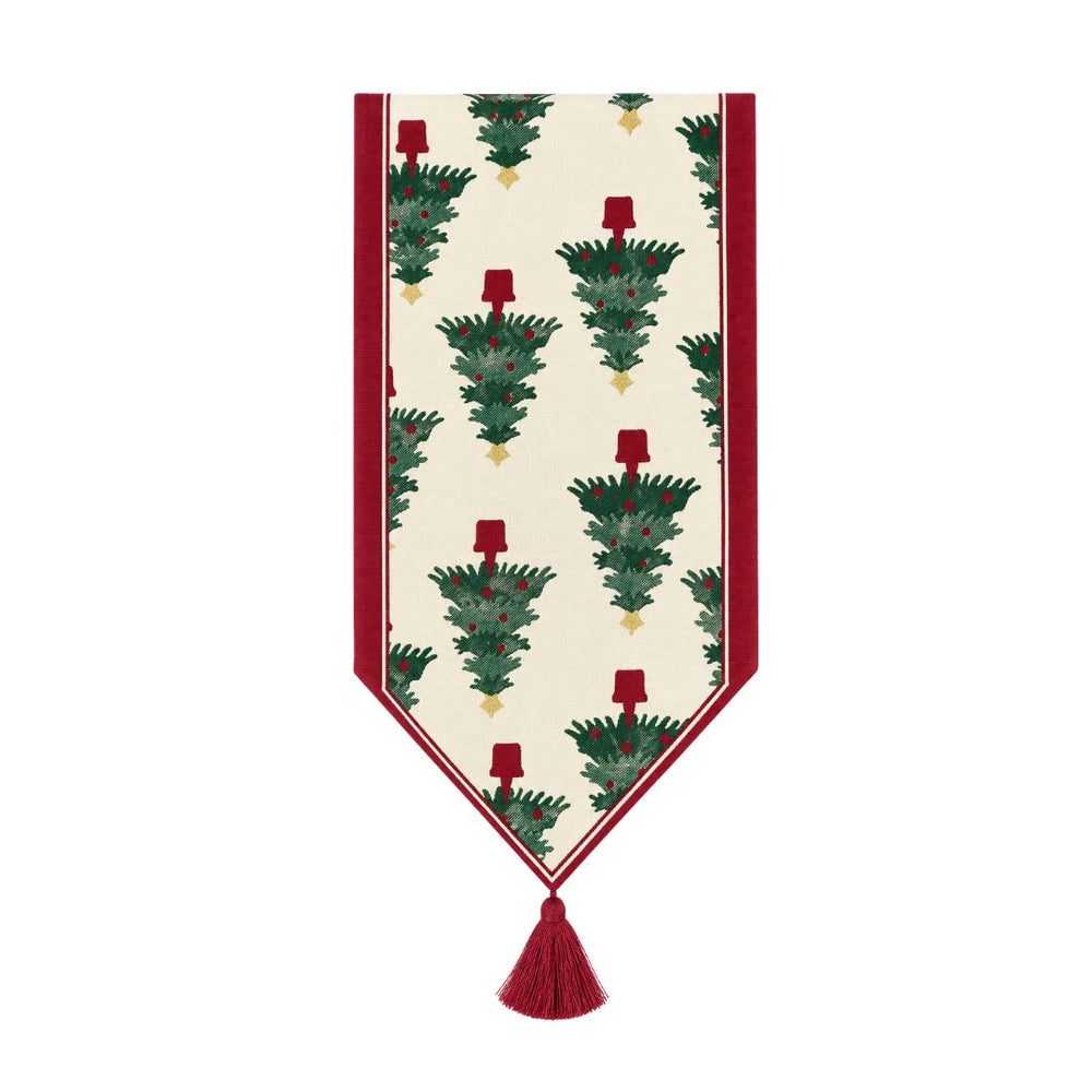 Camino de mesa navideño beige de 33 × 180 cm.