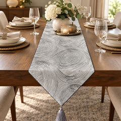 Camino de mesa gris plata de 33 x 180 cm con diseño de ondas y borla decorativa