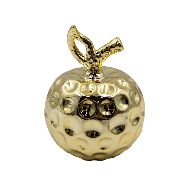 Manzana decorativa de cerámica 11x8 cm en colores blanco con dorado, plateado y dorado