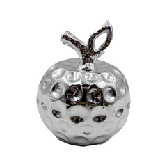 Manzana decorativa de cerámica 11x8 cm en colores blanco con dorado, plateado y dorado