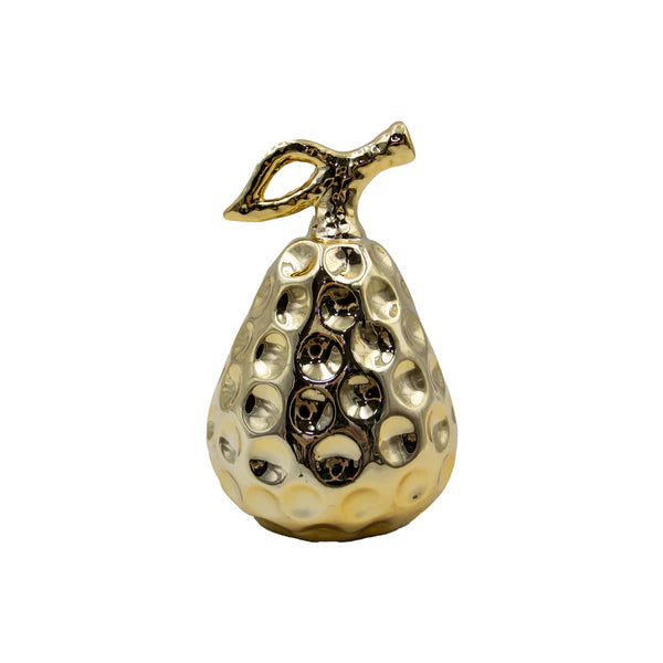Pera decorativa en cerámica 11x8 cm en dorado y plateado