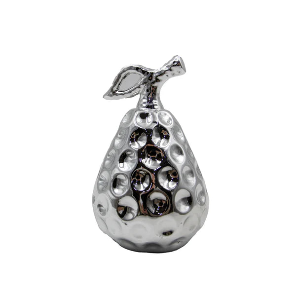 Pera decorativa en cerámica 11x8 cm en dorado y plateado