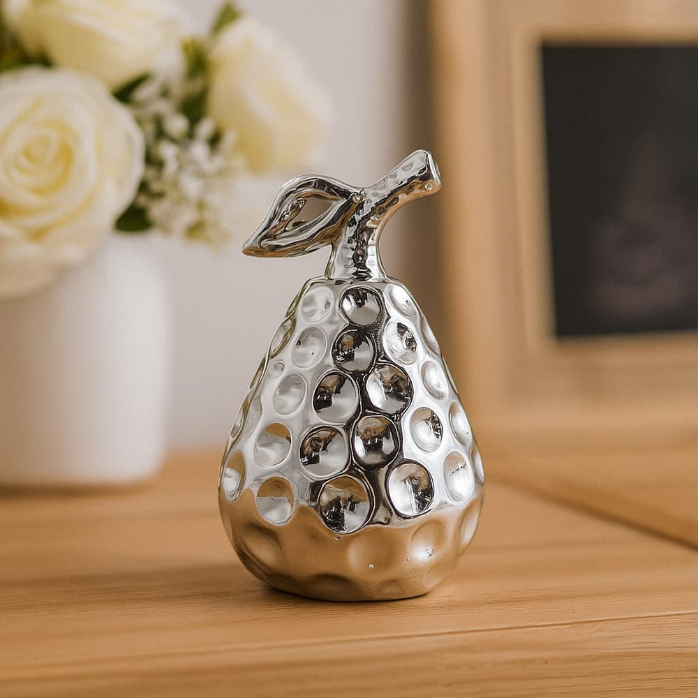 Pera decorativa en cerámica 11x8 cm en dorado y plateado