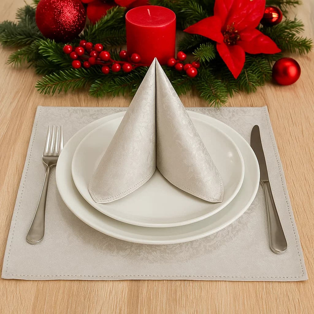 Servilleta de tela gris 45x45 cm con diseño texturizado elegante