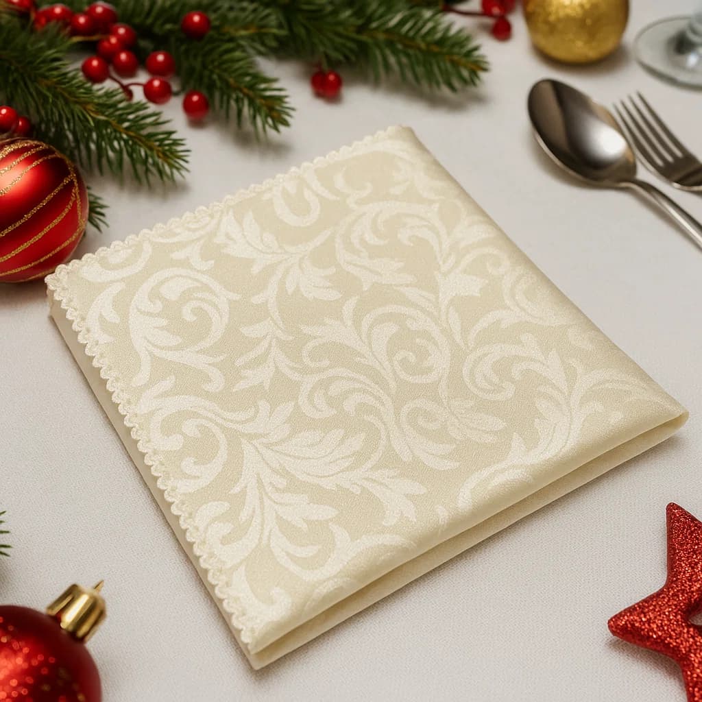 Servilleta de tela 45x45 cm beige con diseño clásico en relieve