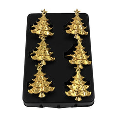 Set de anillos dorados para servilleta con diseño de árbol navideño