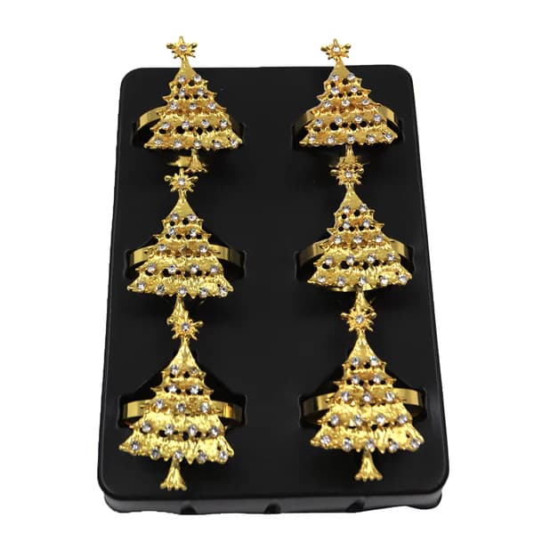 Set de 6 anillos para servilleta con diseño de árbol navideño en dorado
