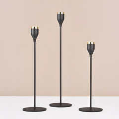 Set De 3 Candelabros Metálicos Negros Con Borde Dorado