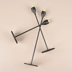 Set De 3 Candelabros Metálicos Negros Con Borde Dorado
