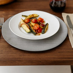 Plato base decorativo de cristal plateado 33 cm con textura entrelazada brillante