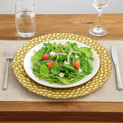 Plato base decorativo en cristal de 33 cm con borde plateado texturizado en figuras geométricas