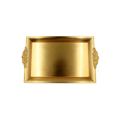 Bandeja decorativa rectangular dorada de polipropileno de 35 cm con asas ornamentadas