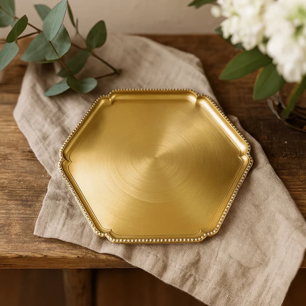 Bandeja Decorativa Hexagonal En Polipropileno Dorada 34cm