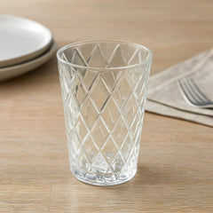 Vaso de vidrio transparente con diseño rombo relieve 335 ml