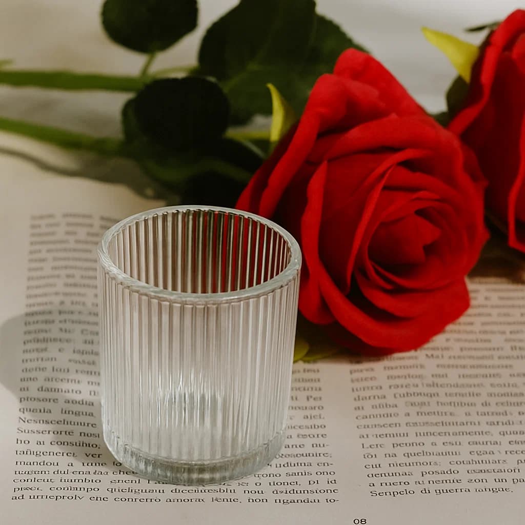 Vaso de vidrio transparente con relieve de líneas verticales 320 ml