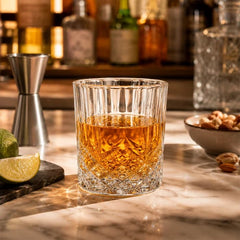 Copa shot de vidrio transparente 76 ml con diseño de rombos en relieve