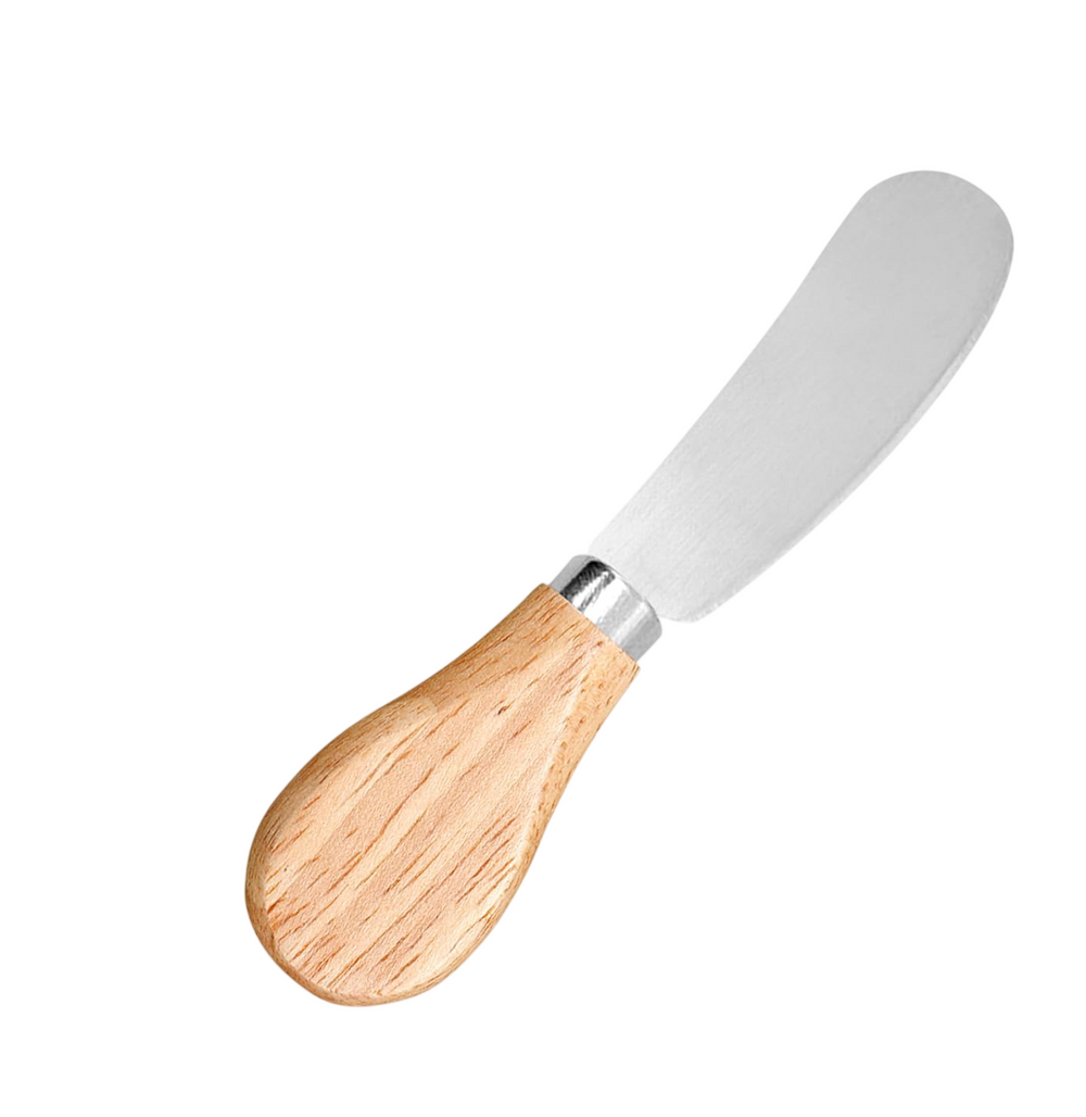 Cuchillo para queso con hoja ancha de acero y mango de madera