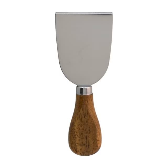 Cuchillo para queso tipo espátula de 30 cm en acero con mango de madera marrón claro