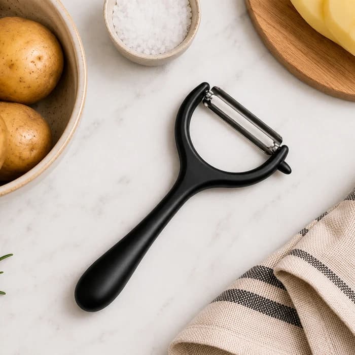 Pelador de verduras y frutas de acero inoxidable negro de 18 cm