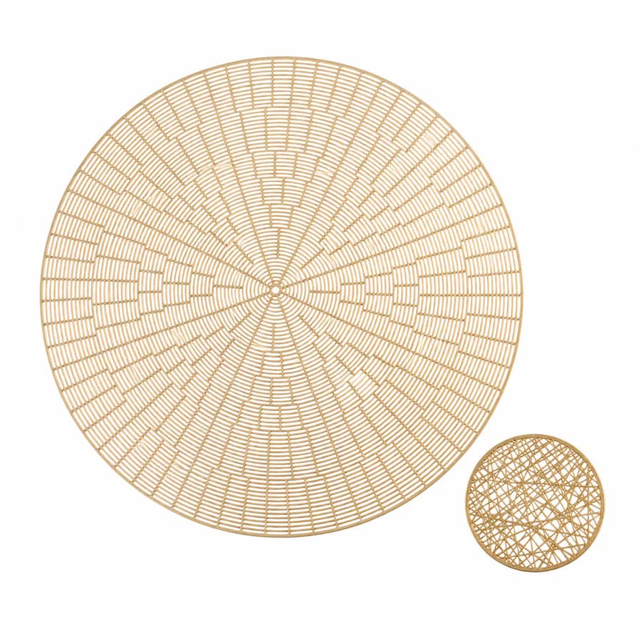 Individual redondo dorado de PVC con portavaso