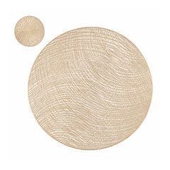 Individual para mesa redondo de 36 cm en PVC dorado con portavaso y diseño de líneas entrelazadas