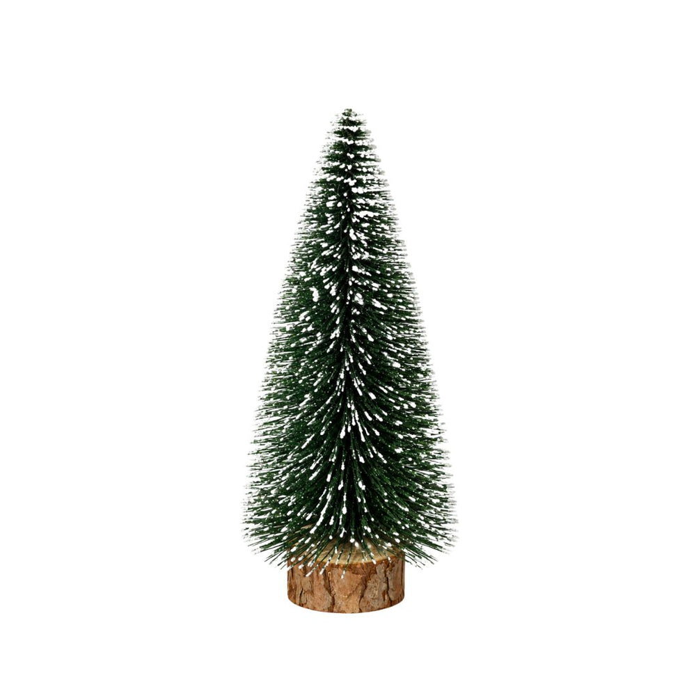 Árbol navideño miniatura verde con efecto nieve