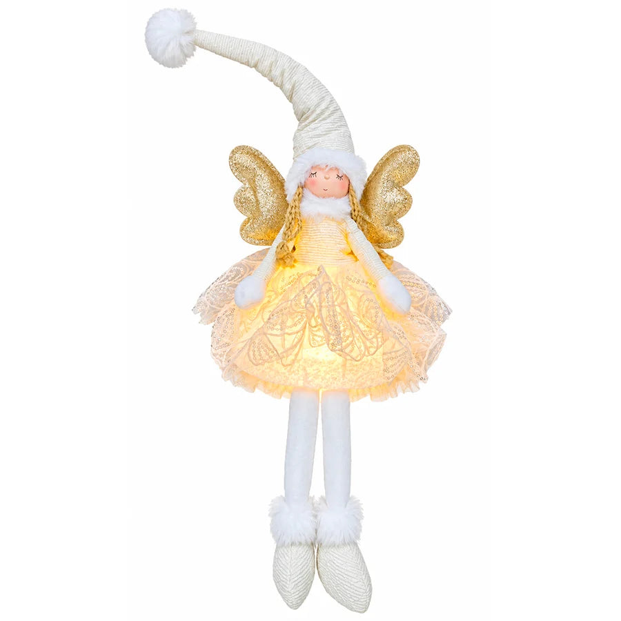 Ángel navideño con vestido de tul iluminado