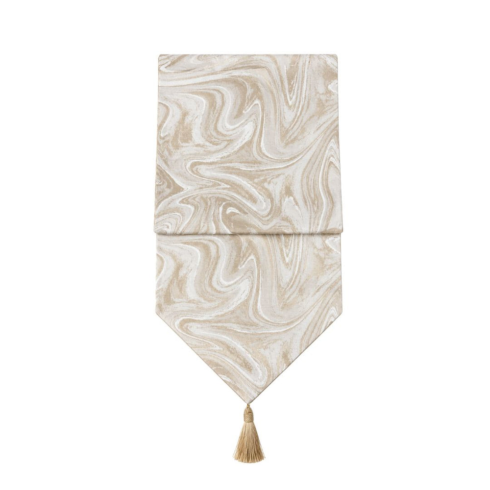 Camino de mesa combinado blanco y oro rosa de 33 × 180 cm.