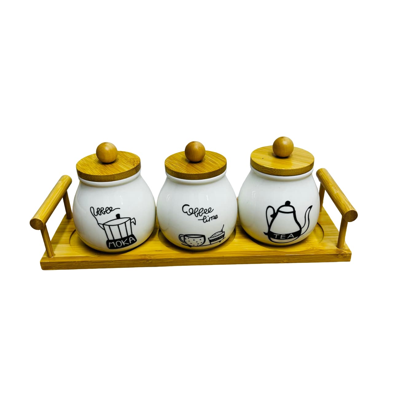 Soporte de bambú sustentando los recipientes